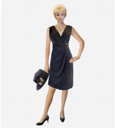 Black Faux Wrap Career Dress