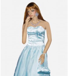 Blue Satin Tulle Top Prom Dress