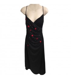 Black & Red Sequined Evening Dress