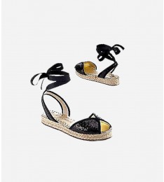Black Sequin Platform Espadrille Sandal