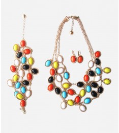 Multi Chain Set Necklace Bracelet Earring