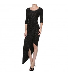 Black Marl Asymmetrical Wrap Dress
