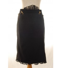 Wool Ruffle Pencil Skirt