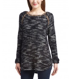 Blue Space-Dye Wool-Blend Scoop Neck Sweater