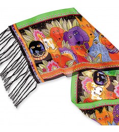Black & Green Canine Clan Fringe Silk Scarf