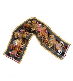 Black Native Horses Silk Scarf