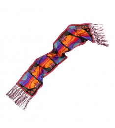 Black & Red Cats Fringe Silk Scarf