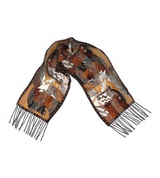 Brown Moroccan Mares Fringe Silk Scarf