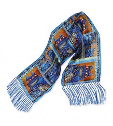 Indigo Cat Portraits Fringe Silk Scarf