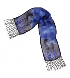 Indigo Horses Fringe Silk Scarf