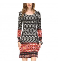 Red & Black Geometric Bodycon Dress