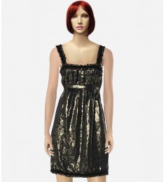 Lurex Floral Stripe Silk Velvet Trim Dress