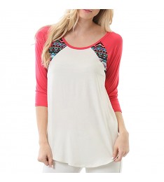 Coral & Ivory Color Block Panel Raglan Tee