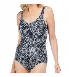 Black & White Abstract Side-Shirred One-Piece Swimsuit