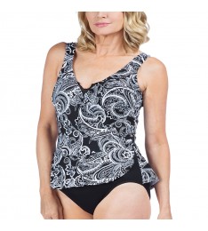 Black & White Paisley Peplum One-Piece Swimsuit