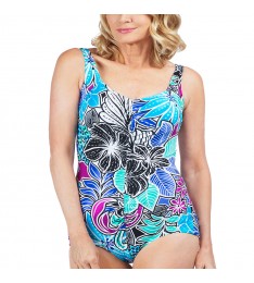 Blue & Black Floral One-Piece Swimsuit