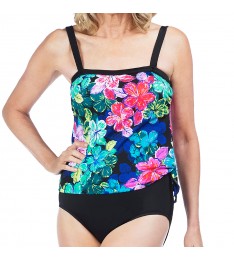 Teal & Pink Floral Convertible Blouson One-Piece Swimsuit