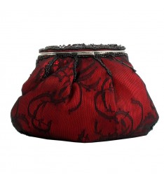 Red Rhinestone Lace Clutch