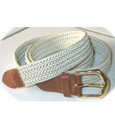 Mens White Beige Braided Elastic Stretch Belt