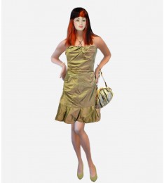 Metallic Gold Green Tint Strapless Cocktail Dress