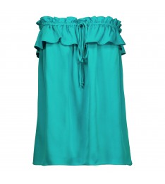 Green Chevron Ruffled Strapless Silk Top