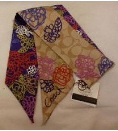 NWT COACH 100% Silk Daisy Signature Applique Ponytail or Neck Scarf F83299