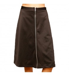 Black Front-Zip Midi Skirt