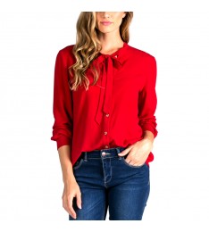 Red Tie-Neck Button-Up