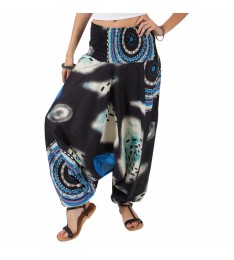 Black & Blue Arabesque Three-In-One Convertible Harem Pants