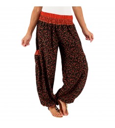Black & Orange Floral Harem Pants