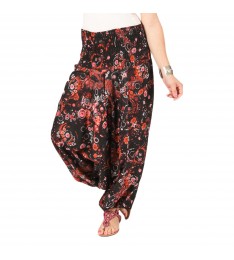 Black & Red Abstract Three-in-One Convertible Harem Pants