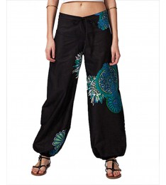 Black & Teal Abstract Tie-Front Harem Pants