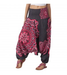 Fuchsia & Black Geometric Three-In-One Convertible Harem Pants