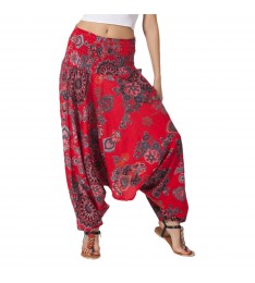 Red Abstract Three-In-One Convertible Harem Pants