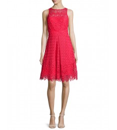 Poppy Red Lace Sleeveless Cocktail Dress