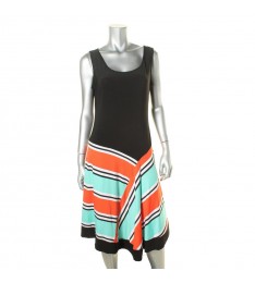 Black & Multi Color Blocks Jersey Dress