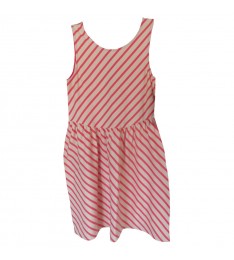 Girl's Ivory & Pink Stripes Sleeveless Dress