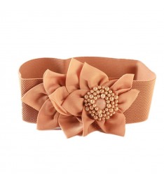 Brown Decorative Flower Elastic Belt