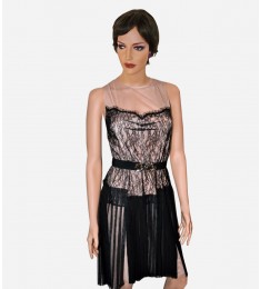 Black Pleated Lace Cocktail Dress1