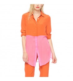 Scarlet & Fuchsia Sheer Wooven Silk Button-Up Shirt