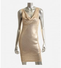 Gold Metallic Cowl Sleeveless Dress