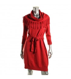 Red Fringe Neck Sweaterdress