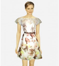 Off-Shoulder Floral Silk Dress