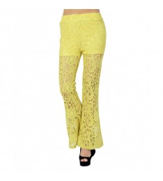  Lime Lace-Overlay Flare Palazzo Pants