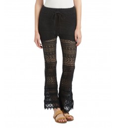 Black Lace-Overlay Flare Pants