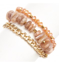 Dark Peach Agate & Leather Bracelet