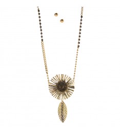 Goldtone Sunburst Pendant Necklace & Stud Earrings