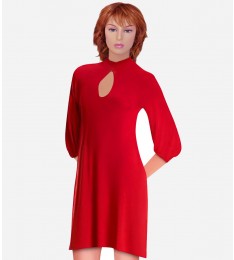 Keyhole Trapeze Dress in Red
