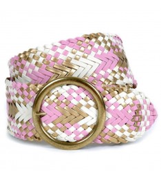 Pink/white/Gold Non-Leather Braided Woven Belt