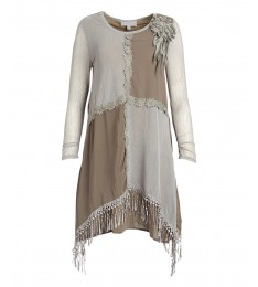 Ecru Fringe Silk-Blend Sidetail Dress